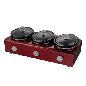 Bella Cucina Triple Slow Cooker Buffet & Serve 3 x 1.5 Qt Color Red/Black